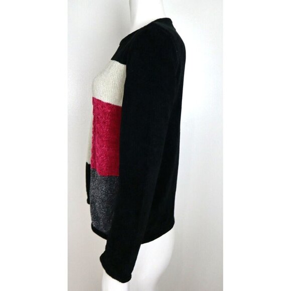 WOMEN'S BLACK WHITE PINK CHENILLE PULLOVER SWEATER - DESIGNERS ORIGINALS SIZE S - Picture 3 of 5